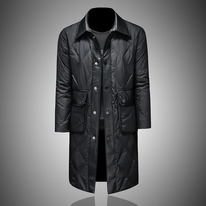 

Men's Mid-Length down Jaet Winter 2023 Thiened Leather Splicing Warmth Busin Sle White Du Feather Coat