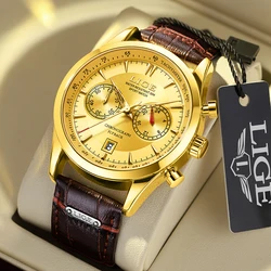 LIGE Fashion Leather Watch Men Top Brand Luxury Business Sports Men's Quartz Wristwatches Military Waterproof Watches For Men