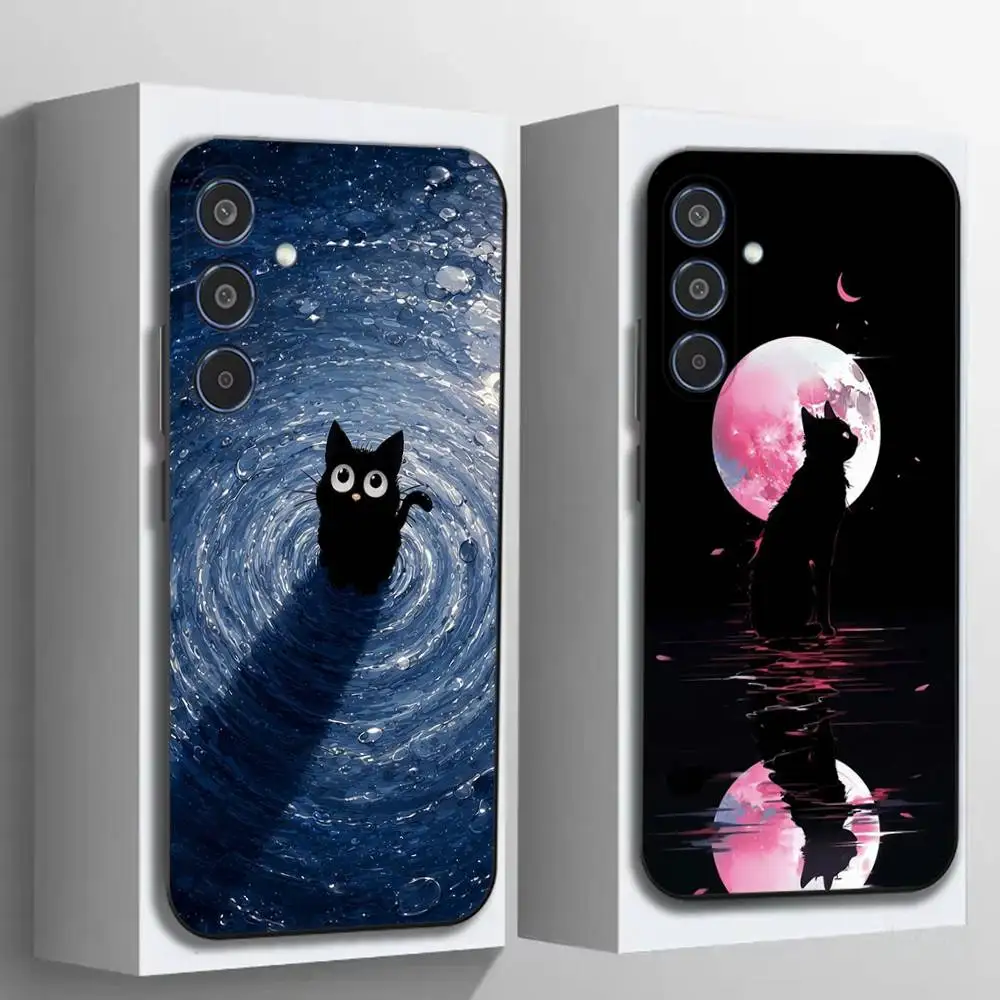 Star Heart MoonLight Cat Phone Case For Samsung Galaxy A12 13 Note 10Pro 20Ultra A20 21 30 31 40 41 A71 72,Protection Safe Cover