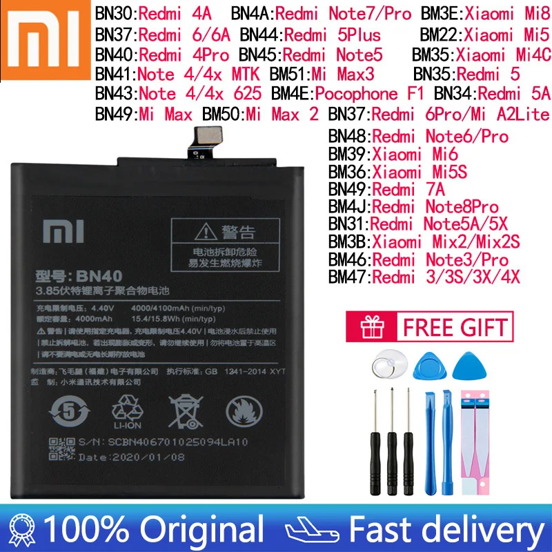 Original Battery for Xiaomi Mi Redmi Note Mix Max 2 3 3S 3X 4 4X 4A 5 5A 5S 5X 6 6A Mi6X 7A 8 9 9T 9S K20 Pro Plus Batteries