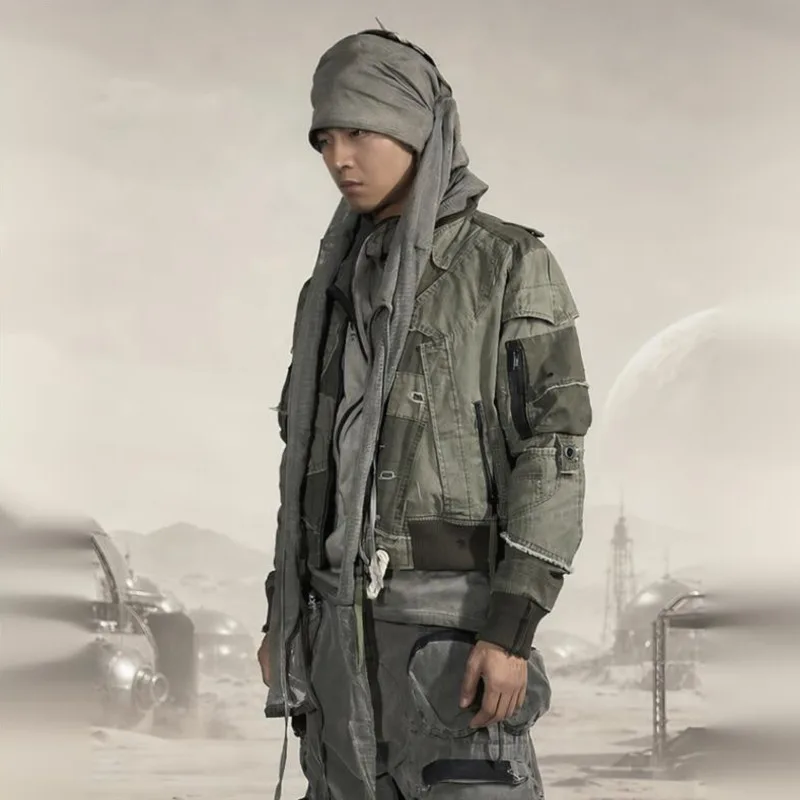 HKSH Spring Autumn New Men Tide Chic Ins Dark Waste Land Asymmetrical Deconstructed Color-Block Workwear Baseball Jacket HK27951