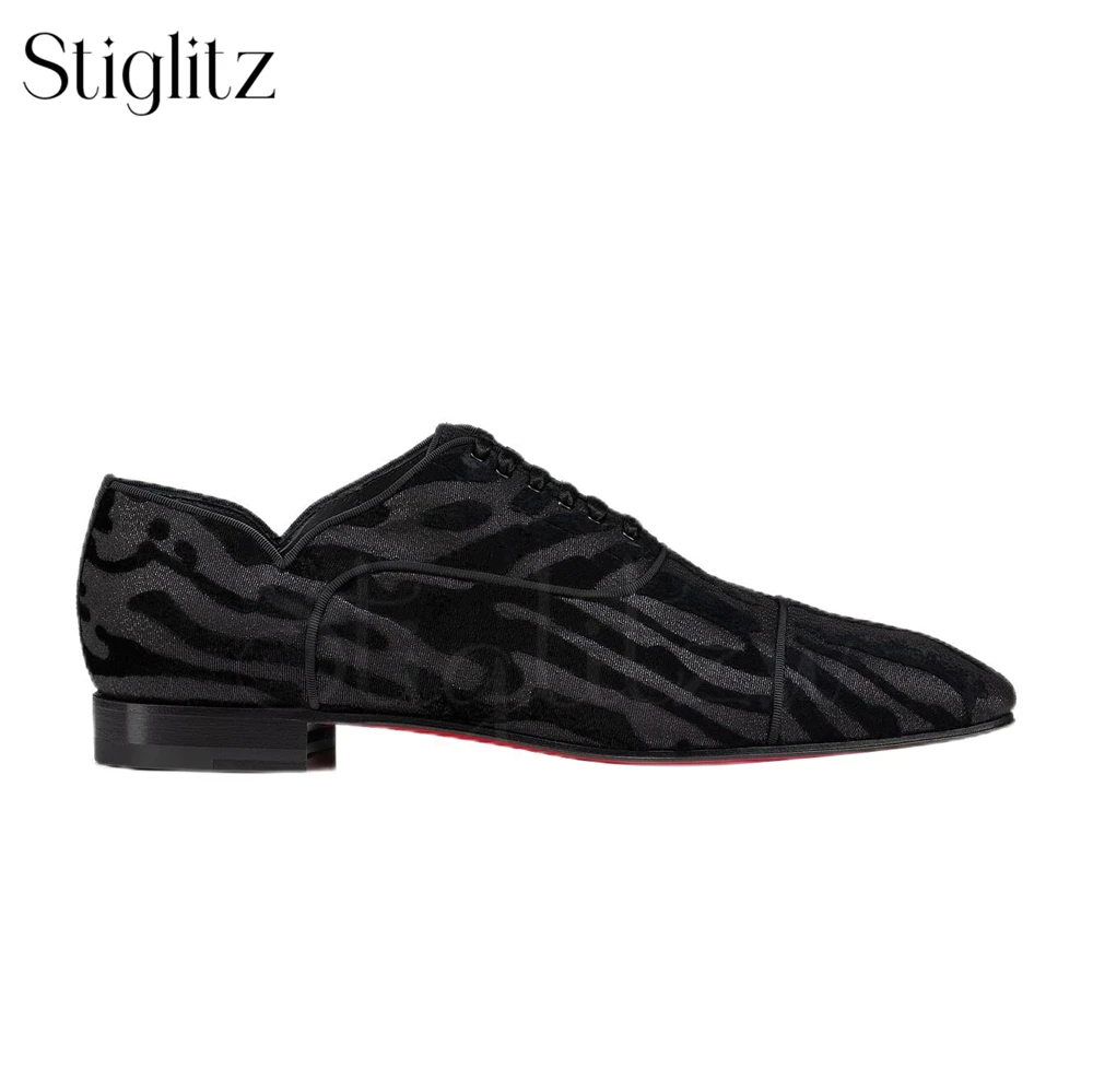 Zebra Print Suede Oxford Shoes Almond Toe Lace-Up Dress Shoes Black Grey Sequin Texture Fashion Style Leather Shoes for Men Sale