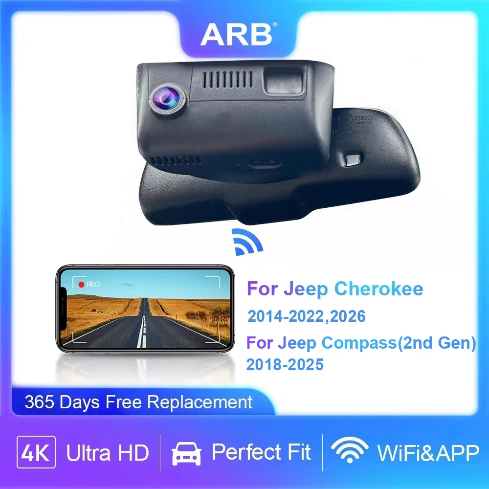 Dashcam for Jeep Cherokee 2014-2022, for Compass 2018-2025 (2nd Gen), ARB 4K Original Factory Style Car Camera, WIFI&APP