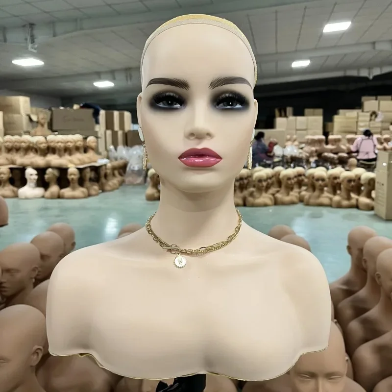 

Realistic Female Mannequin Head with Shoulder for Wigs Display Stylish Hair Accessories Showcase