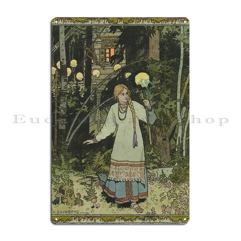 Vasilisa Taking The Skull With Burning Eyes Ivan Bilibin Metal Sign Design Pub Club Print Custom Decoration Tin Sign Poster image 2