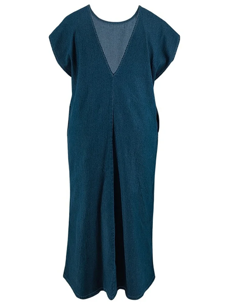 Wmstar Denim Plus Size Dresses for Women Summer Solid Sleeveless Open Back Casual Loose New Maxi Dress Wholesale Drop Shipping