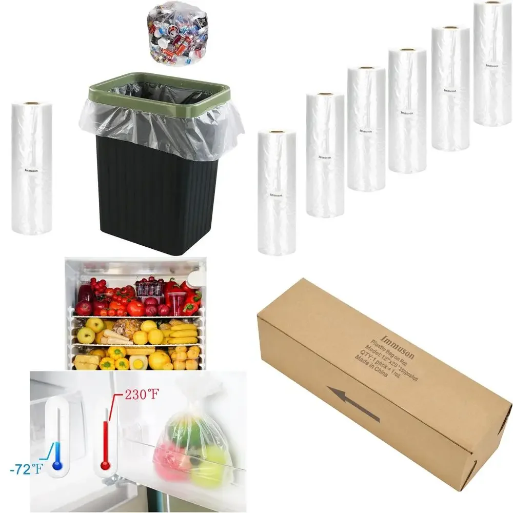 Bolsas de Plástico Transparente para Productos de 12x20 en Rollo, 6 Rollos con un Total de 2100 Bolsas para Almacenamiento de Alimentos para Frutas, Verduras, Pan