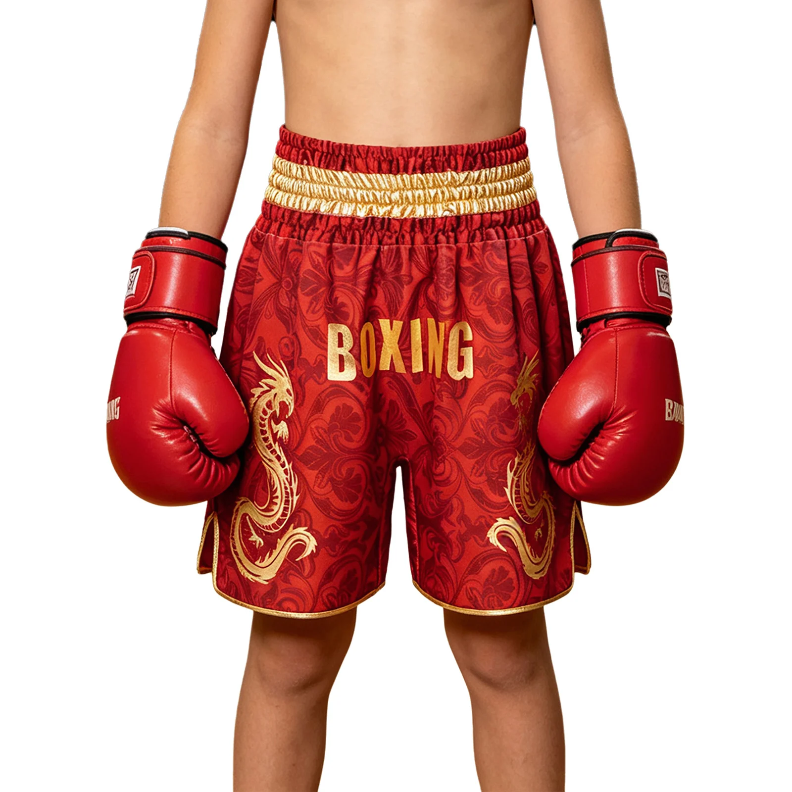 Kinder-Boxershorts für Jungen und Mädchen mit Weitem Metallic-Buchstaben-Drachen-Print, Kickboxen Kampfsport Boxershorts Trainings-Kostüm – Detail 15