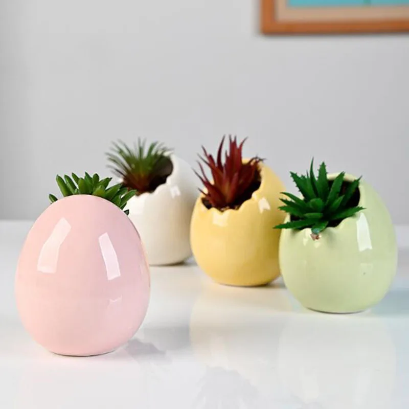 Ceramic Flowerpot Eggshell Bonsai Vase Easter Festival Decorated Succulent Plant Pot Gardening Planter Home Decor
