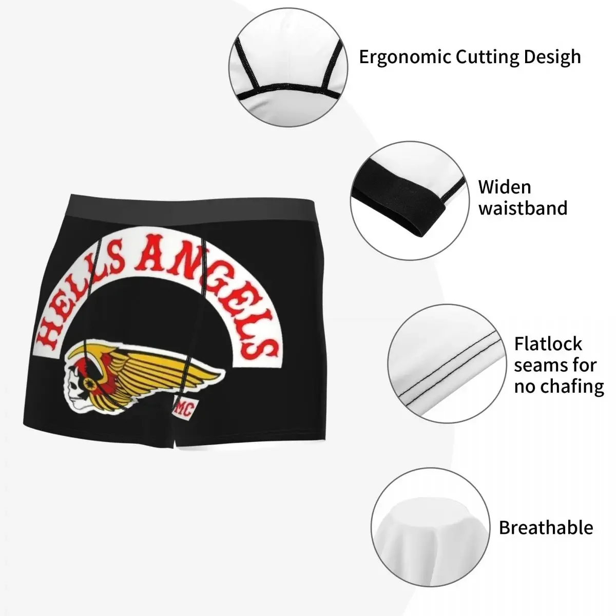 Hells Angels World Logo Boxer Shorts pour hommes, sous-vêtements College en 3D, culottes, slips, caleçons respirants