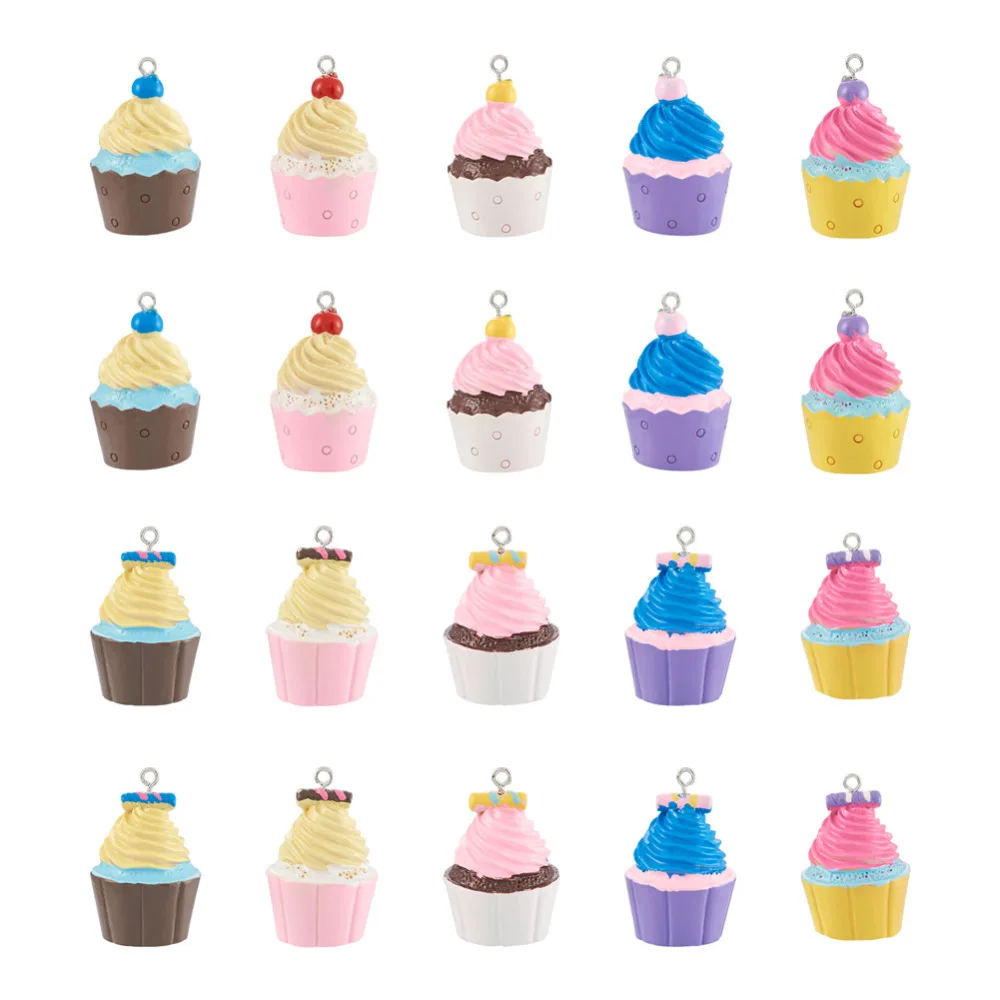 

20Pcs Cute Cup Cake Plastic Pendants Colorful 3D Loveley Cake Plastic Charms for Earrings Necklace Keychain DIY Jewelry Making