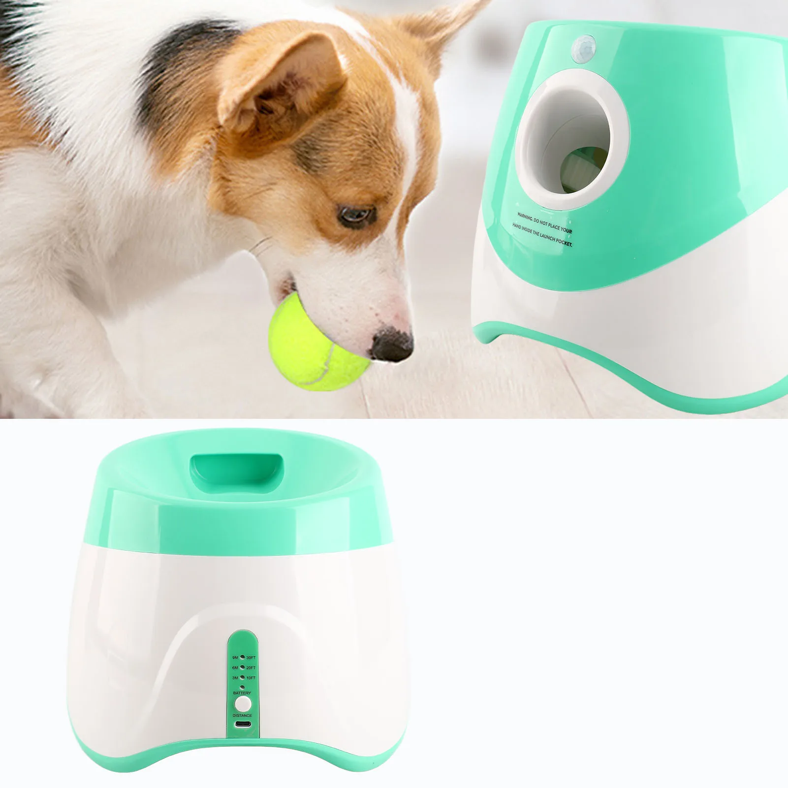 

Pet Ball Thrower Machine Dog Automatic Ball Launcher Rechargeable 3 Modes Interactive Pet Ball Thrower for Indoor Outdoor Green