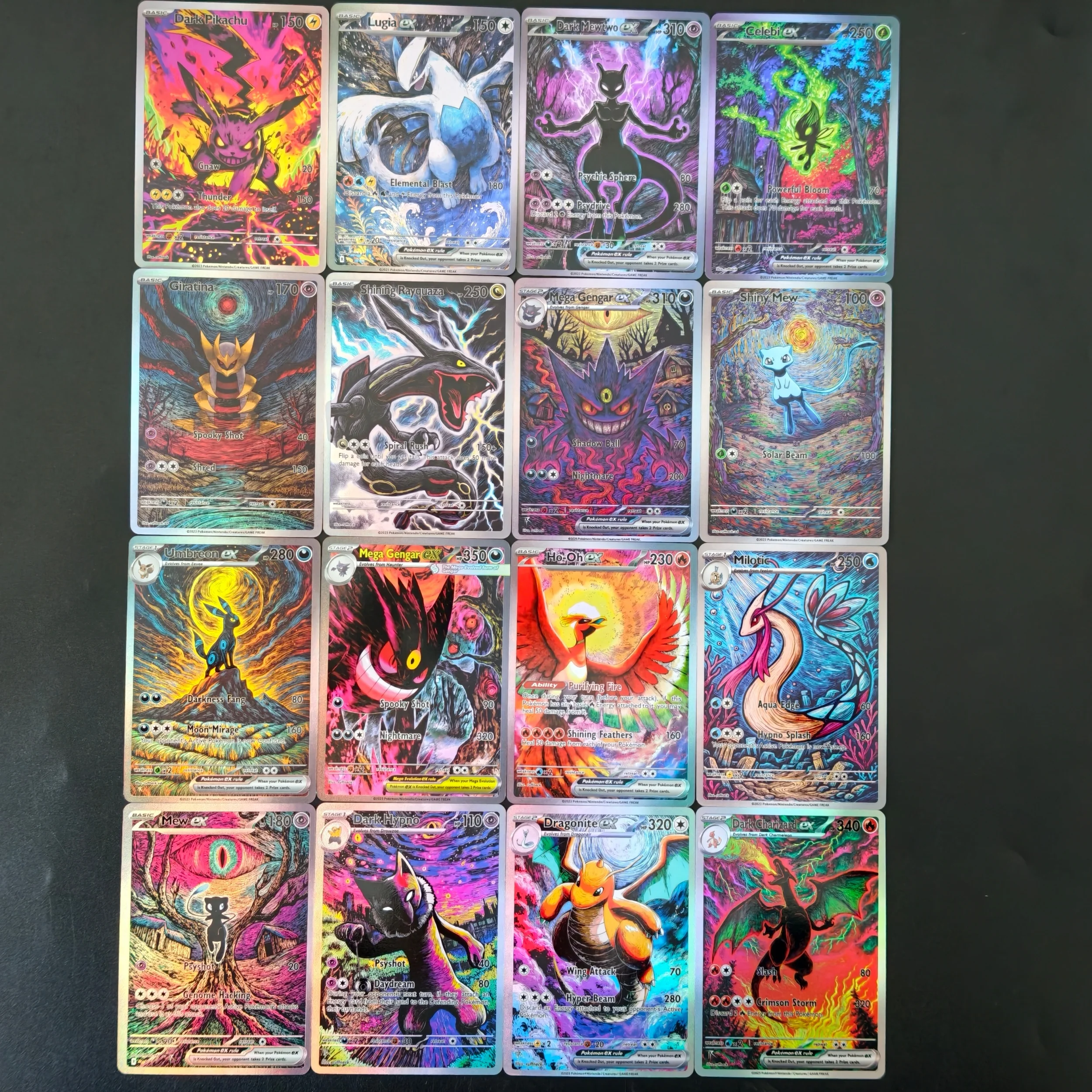 16-個-ptcg-ポケモンカードサイケデリックダークシリーズダークピカチュウミュウツーシャイニーミュウゲンガーアンブレオンチャリザード-diy-自作カード