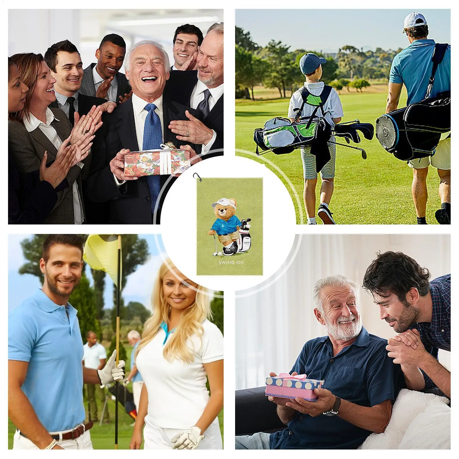 Golf Towel Absorbent Funny Soft Cleaning Rags Bear Print Funny Golf Towels For Men Women Beginners Enthusiasts Club Bag Ball Gym
