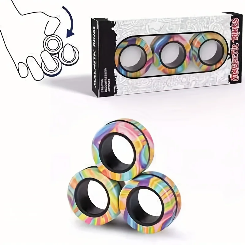 3 stks Magnetische Ringen Spinner Fidget Speelgoed Set Vinger Magneten Ringen voor Angst Relief Therapie Fidget Pack Cadeau voor Volwassenen Tieners Kid