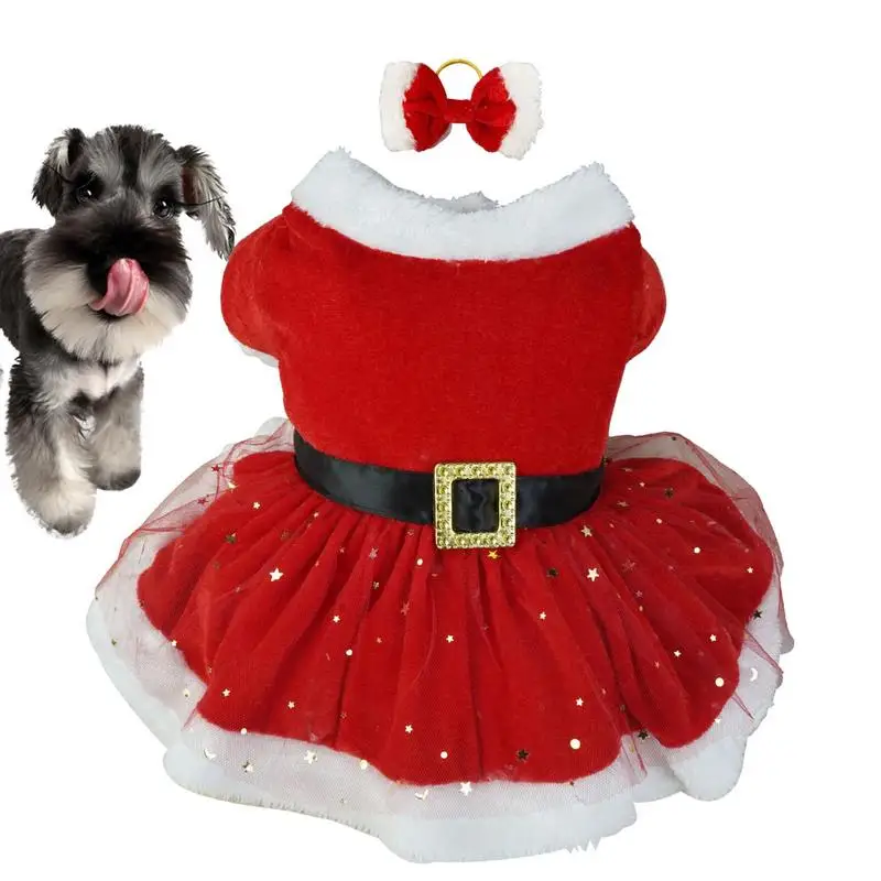 Christmas Dog Clothes Shiny Netting Santa Claus Cute Girl Clothing Red Dresses Cute Girl Clothing Red Dresses Dog Cat Christmas