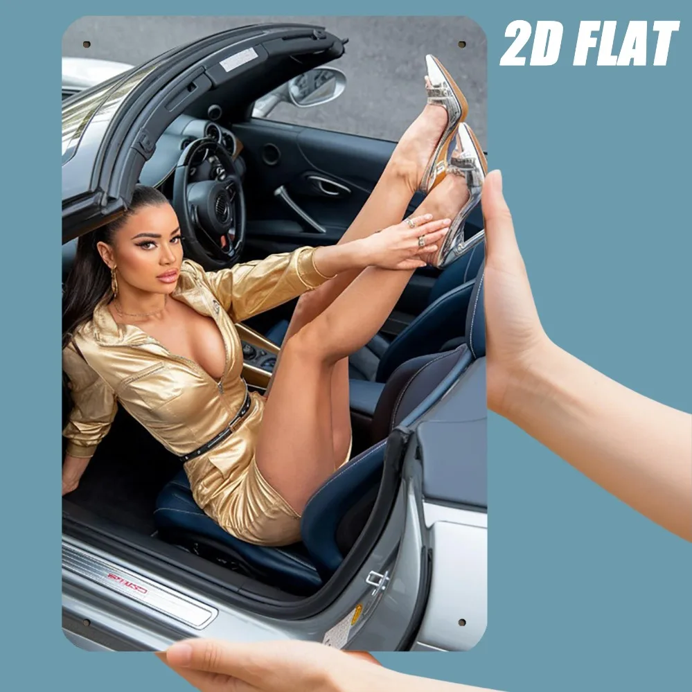 JIT ريترو الحديد معدن تسجيل 8in * 12in فستان ذهبي سيدة نموذج سيارة شعار - رجل الكهف ورشة عمل حانة زخارف الحائط #6