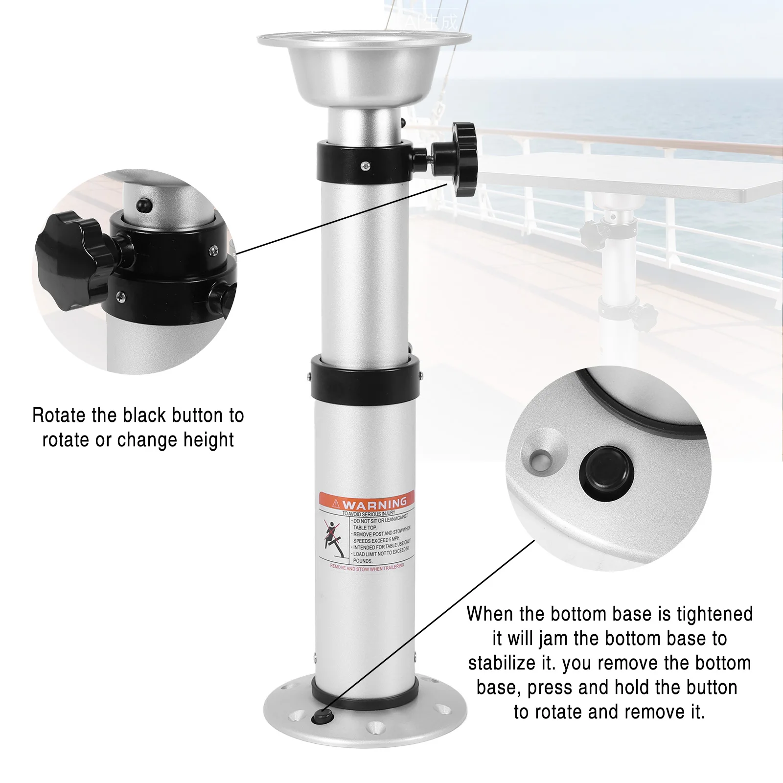 

3-Level Pneumatic Table Leg Base Adjustable Table Stand Bracket Air-Powered Desk Leg Telescopic for RV Marine Boat Marine Yacht