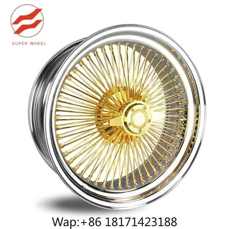【Hot】20x8 22x8 20 22 24 Inch 5x108 Steel Wire Wheels Standard Straight Lace Gold Center 100 150 Spokes Wire Rims for Cadillac