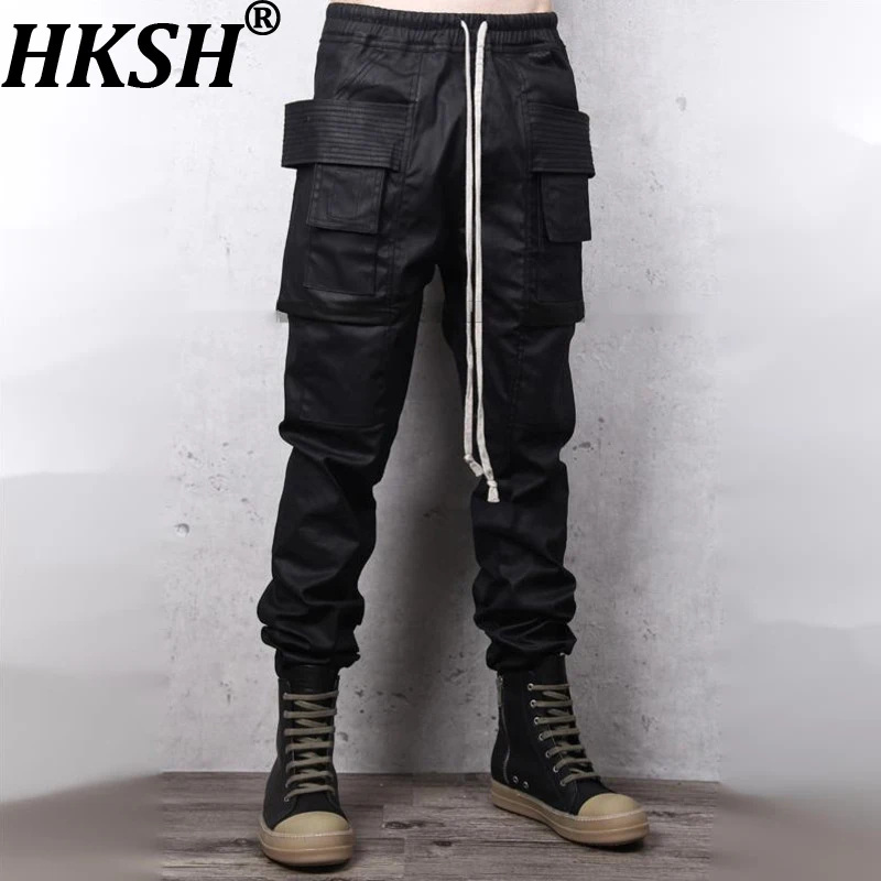 

Мужские брюки-карго HKSH весна-осень, новая коллекция, темно-серые, классические, в стиле сафари, с восковым покрытием, в американском стиле, модные, шикарные, комбинезон HK19115