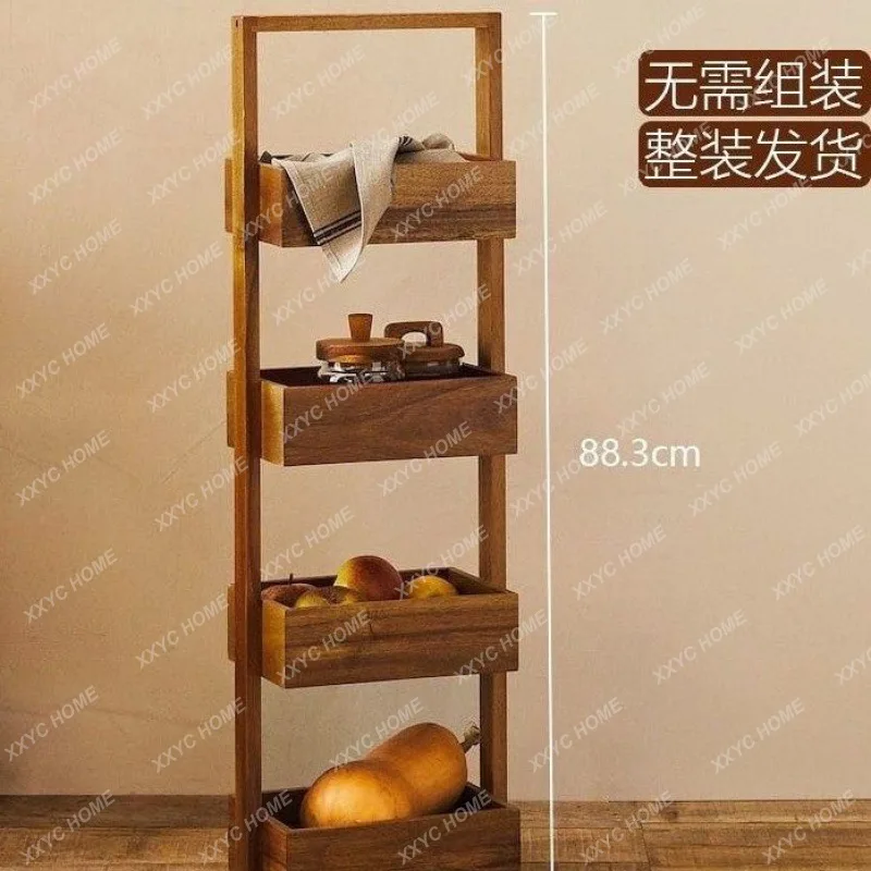 Wooden Storage Shelf Kitchen Bathroom Living Room Solid Wood Storage Rack