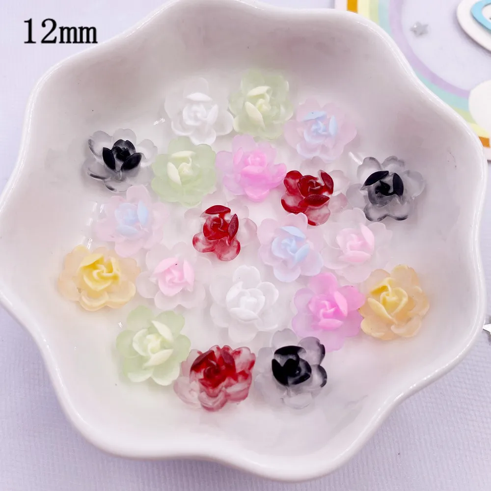 40Pcs 12mm Resin Colorful Luminous Noctilucent Mini Lotus Flatback Flower Rhinestone Figurine Scrapbook DIY Nail Art Decor Craft