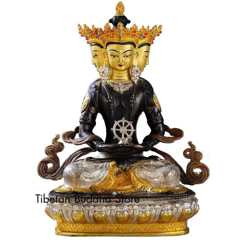 Vairocana Buddha Ornament Tibetan 33.33cm High Boutique Buddha Utensils Antique Gilding Silver Plated 10-Inch Vairocana