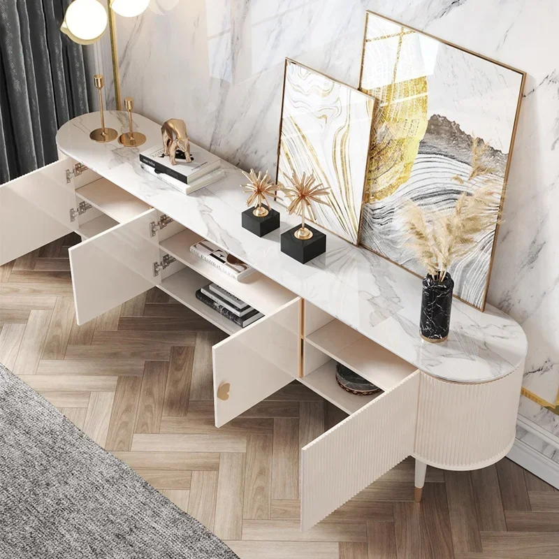 

for Modern Sintered Stone Metal Leg Handle Living Room Furniture White Luxury Tv Stand