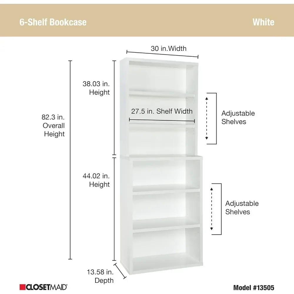 Bookshelf With 6 Shelf Tiers Tall Bookcase Hutch Bookcase & Magazine Racks Sturdy Wood With Closed Back Panel Wardrobe Book Room