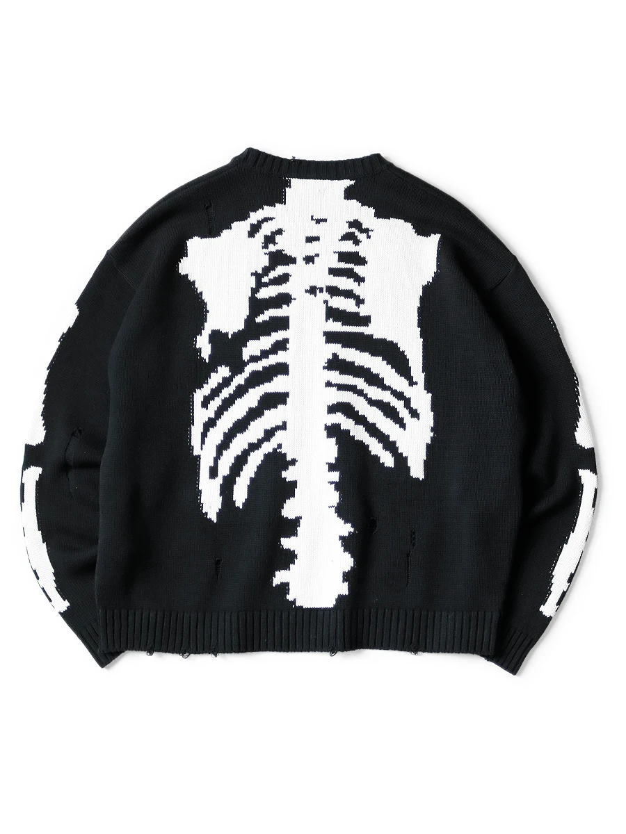 Kapital Hirata Hiroshi Bones Skeletons Japanese Vintage Heavy Pullover Sweter z dzianiny z okrągłym dekoltem