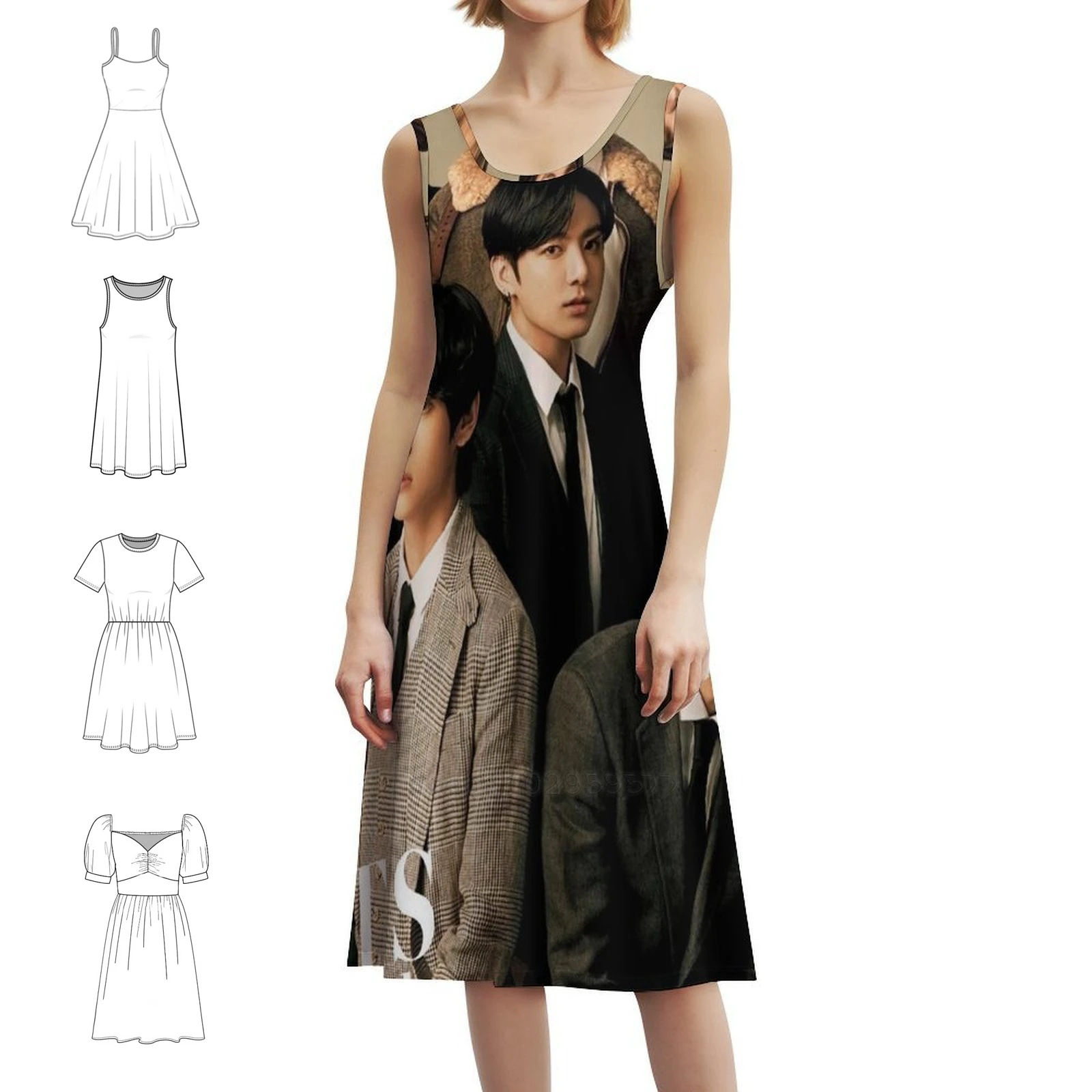 فستان قصير على طراز Domation Preppy الكوري للنساء على شكل حرف a فضفاض مناسب فستان يوم غير رسمي مجموعة أقضاء وسيم لطيفة Rm #1