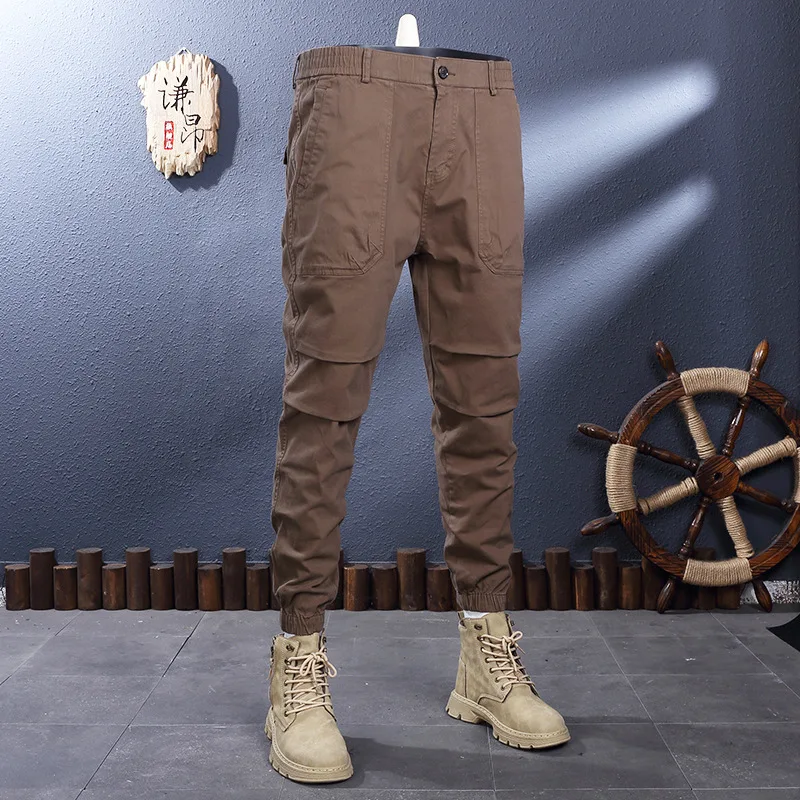 

2024 New Outdoor Large Pocket Fashion Ankle-Tied Overalls Men's All-Match Mountaineering Men's Elastic Straight Casual Trousers