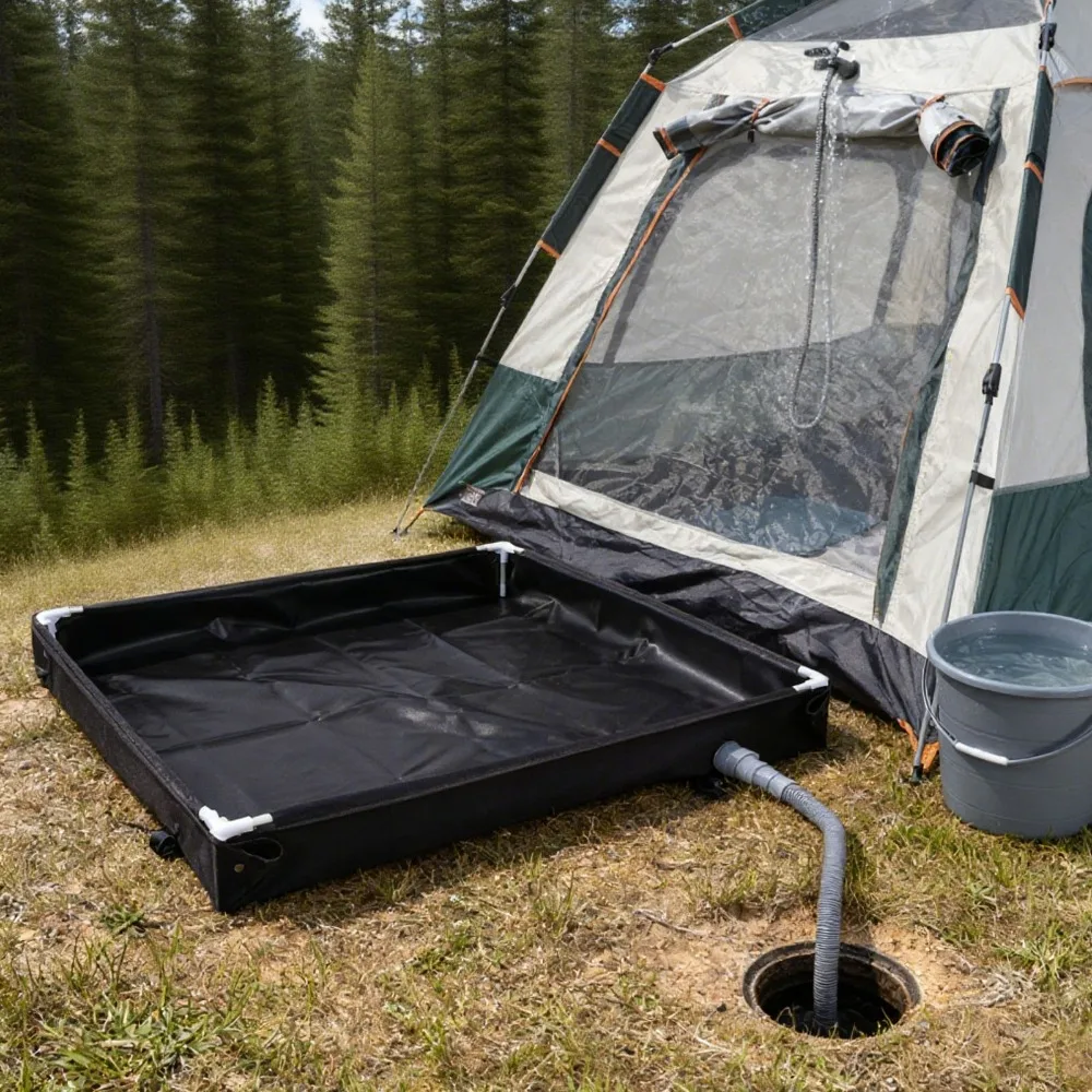 Portable 31.5x31.5x3.9 Inch Shower Tray Bottom Drain Detachable Drain Pipe Shower Base Black PVC Shower Pan Backpacking