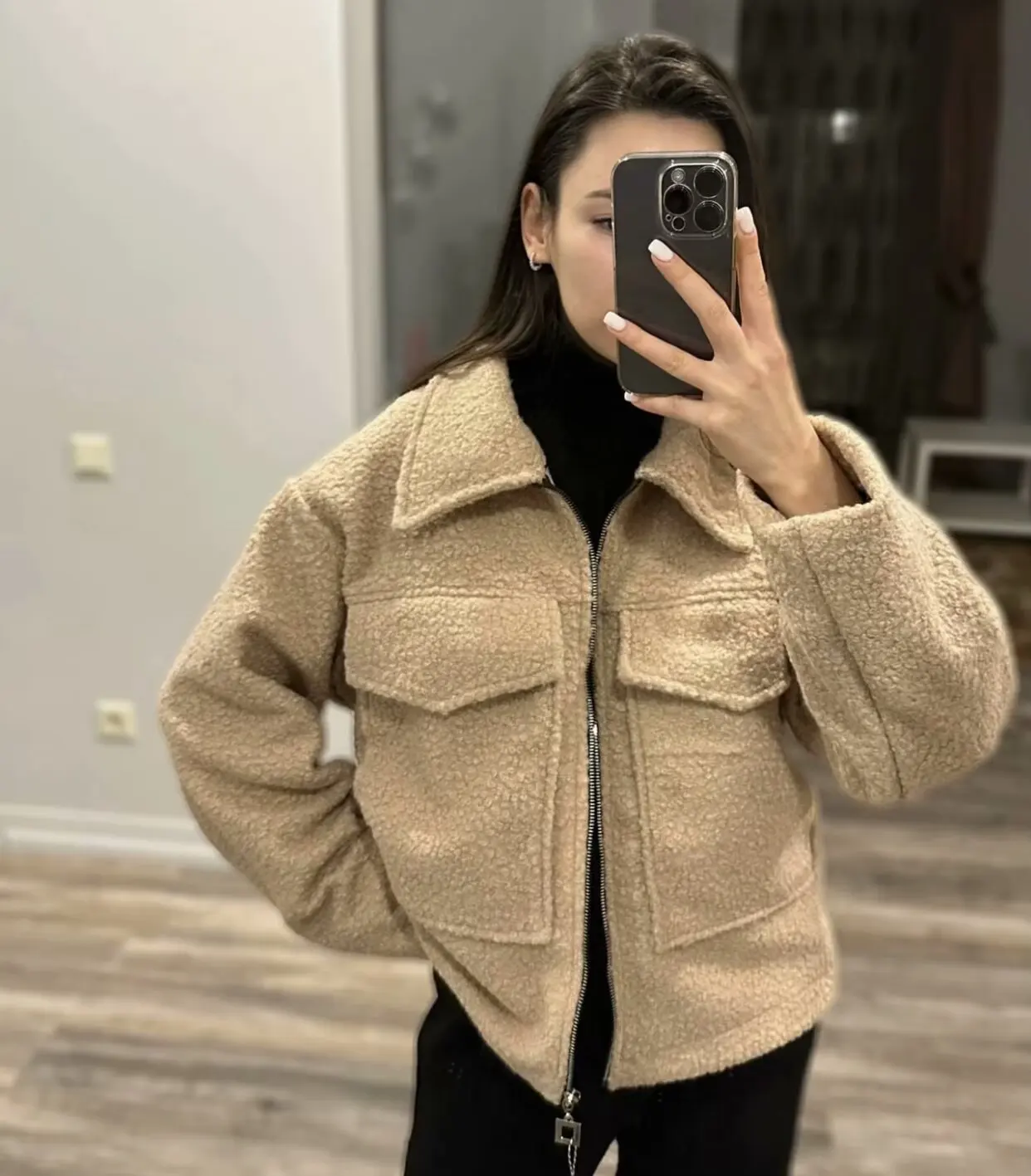 

2025 Women's Elegant Solid Coat Zipper Long Sleeve Pocket Bomber Jacket Female Casual Soft Woolen Loose Streetwear Coats