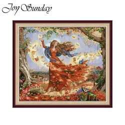 Joy Sunday Butterfly Fairy Patterns Printed Cross Stitch Kits Needle Embroidery Sets DMC Thread Aida 16/14/11CT DIY Fabric Craft