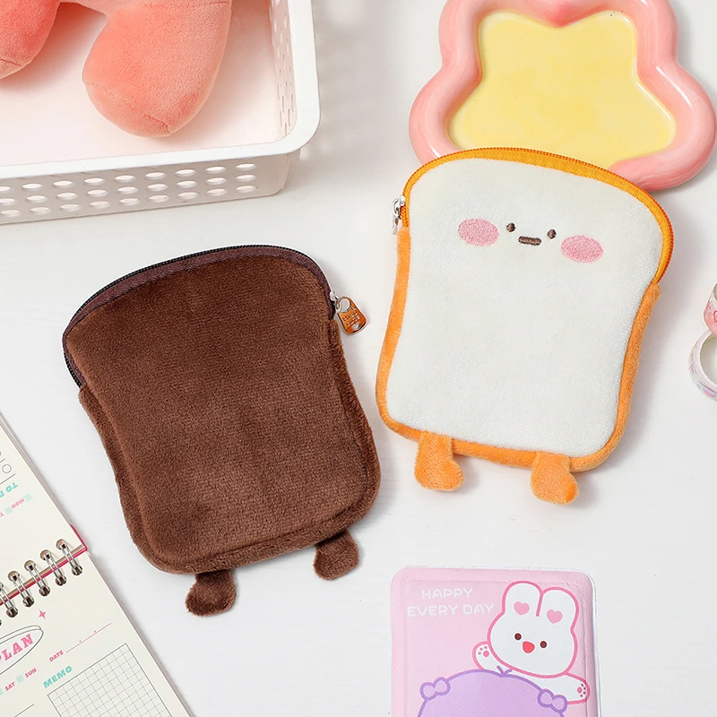 Cartoon Toast Velvet Small Purse Wallets Bag Jewerly Packing Bag Money Bags Lipstick Cosmetic Bag Plush Coin Purse  Storage Bag