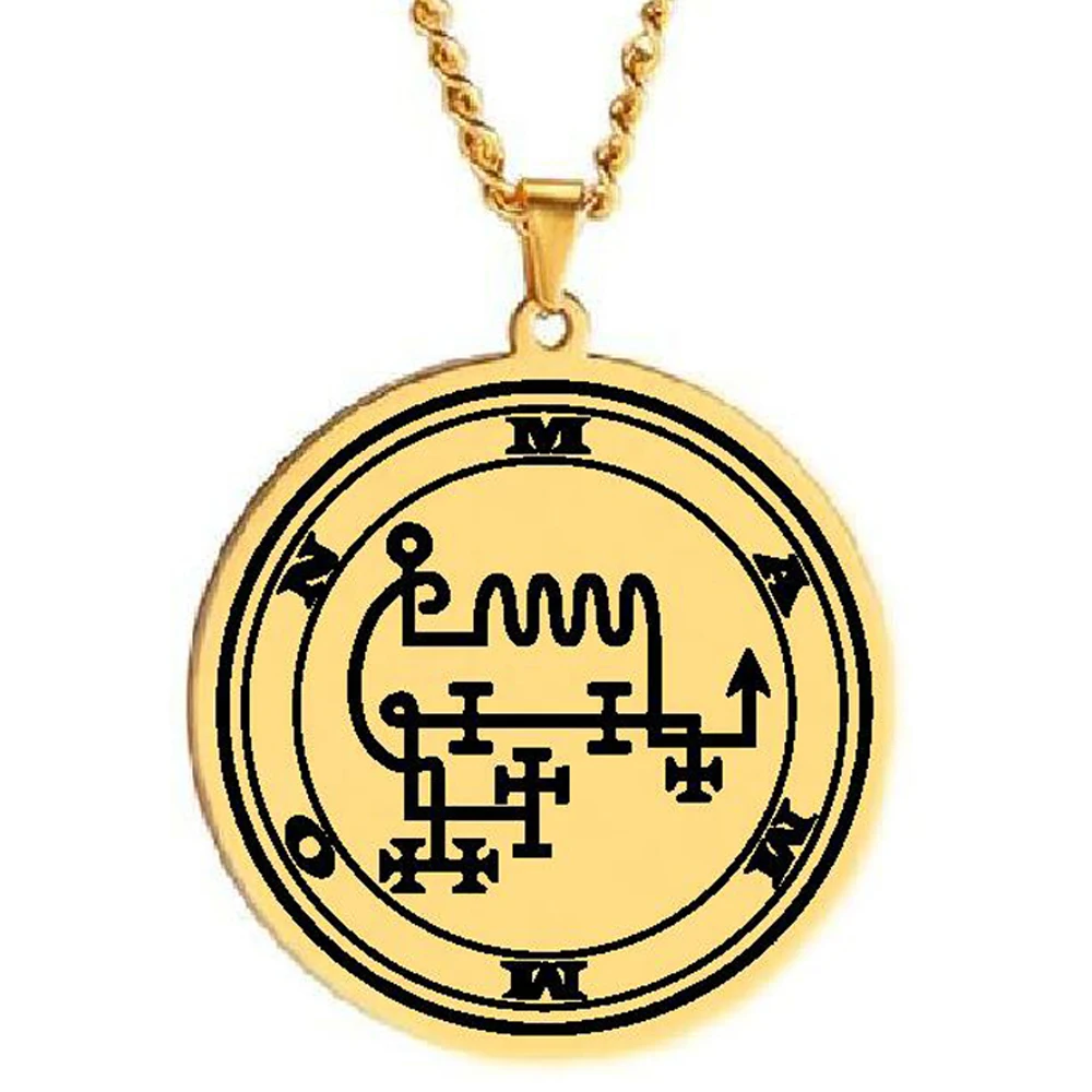 Sigil of Lord Mammon Demon Occult Seal the Lesser Key of Solomon King Asmoday Origins Stainless Steel Pendant Necklace