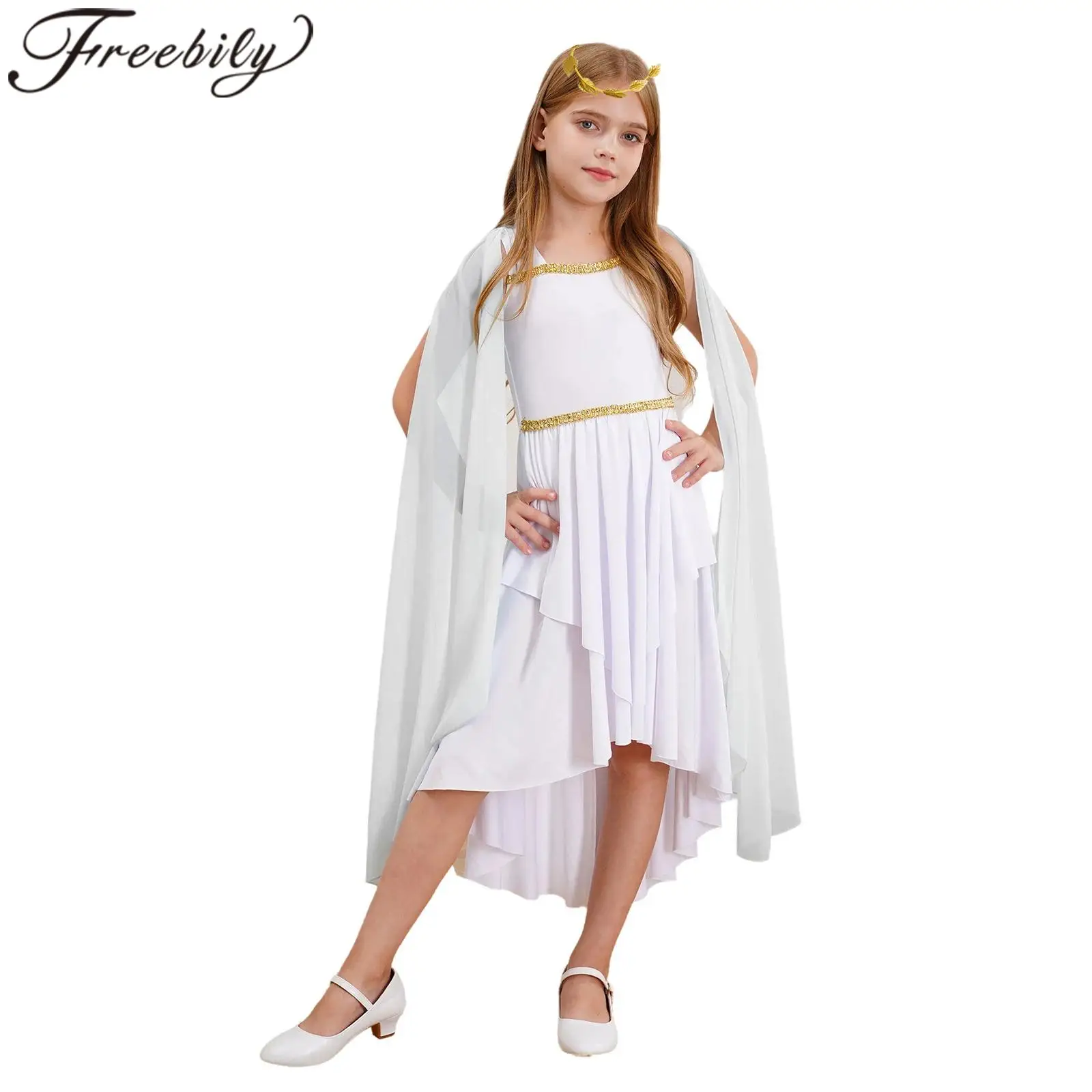 

Girls Halloween Ancient Greek Princess Costume Rome Greece Toga Role Play Dress with Headband Festive Carnival Cosplay Set