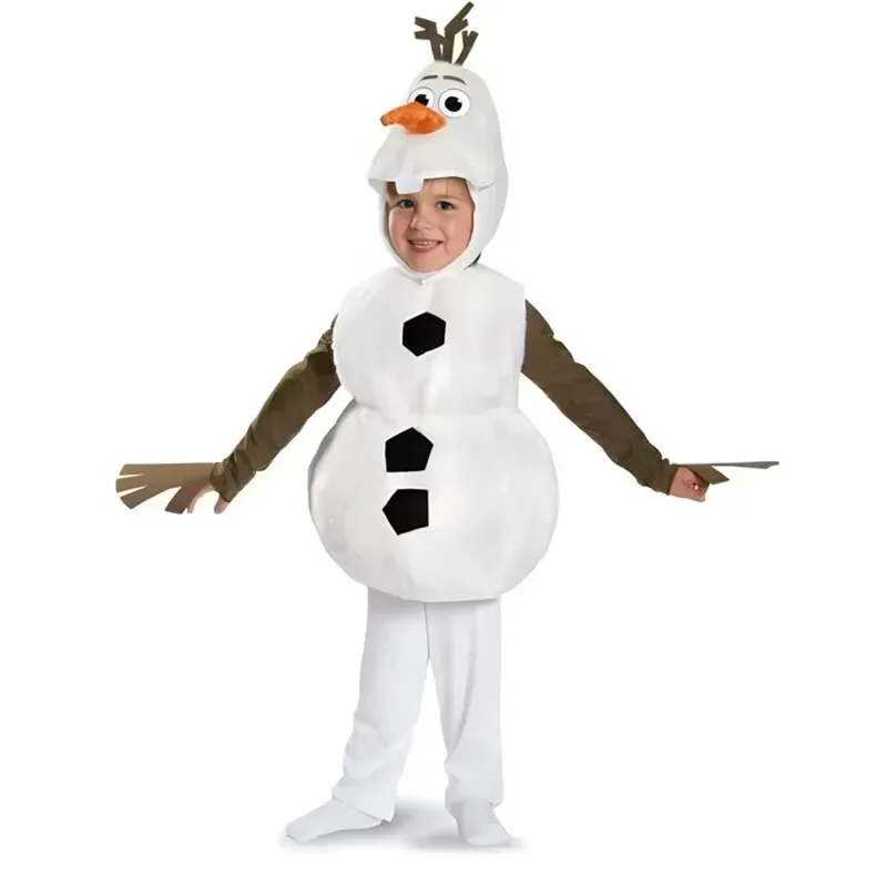 Frozen Olaf Children's Jumpsuit Smock Hat Set Cosplay Costume Snowman Bodysuit Fancy Performance Christmas Party Dress Up5;c,8'z