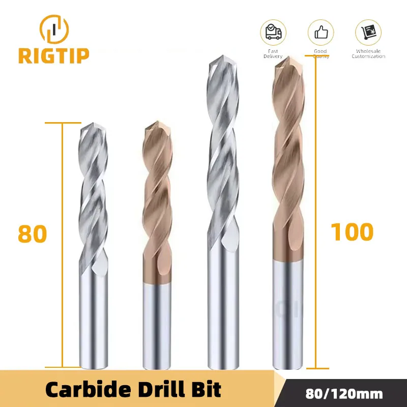 RIGTIP Solid Carbide Drill 80mm 120mm Long Length Tungsten Steel 1PCS CNC Hole Processing