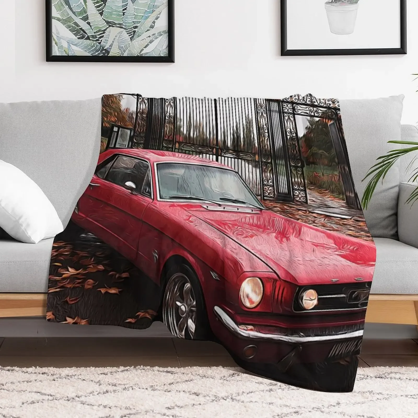 Red Coupe '65 Mustang- ( Cartooned) Throw Blanket Fashion Sofas Bed covers Custom Blankets