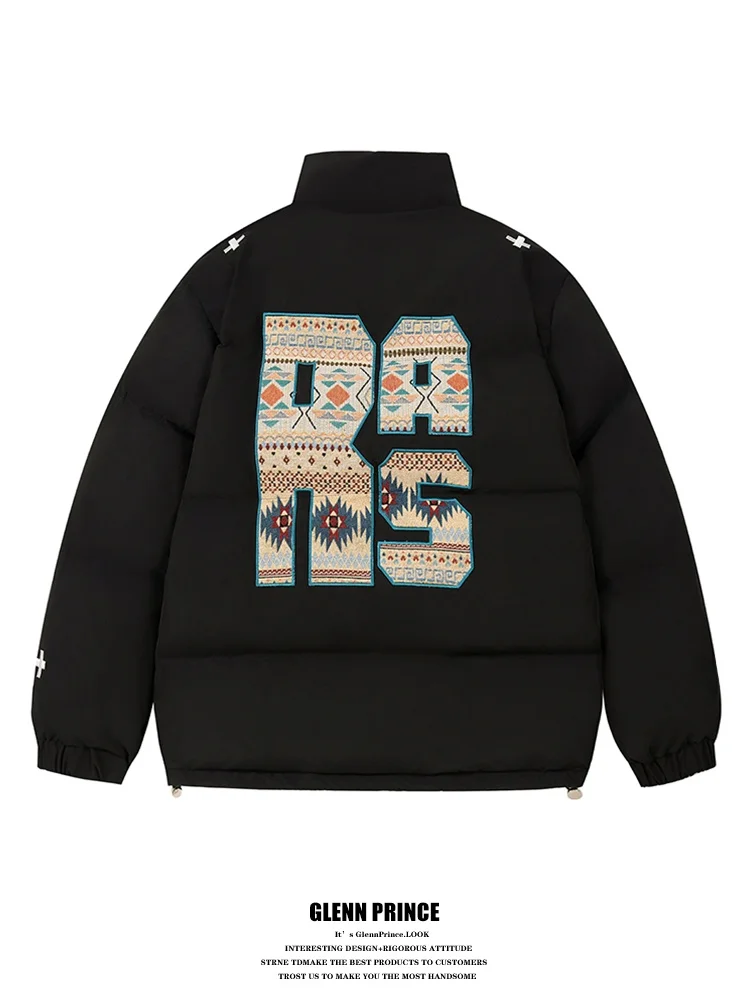 

Thiened Cotton Jaet for Men Ethnic Sle Embroidery Warm Outerwear Bread Coat Winter Casual Wear Long Sve Zipper Closure