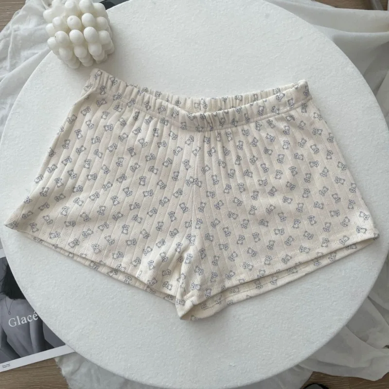 Lounge-Shorts mit Blumendruck für Mädchen, modische elastische Taille, Schrittlänge, lockere Passform, Schlafhose, Einheitsgröße, lässige, sportliche Pyjamahose