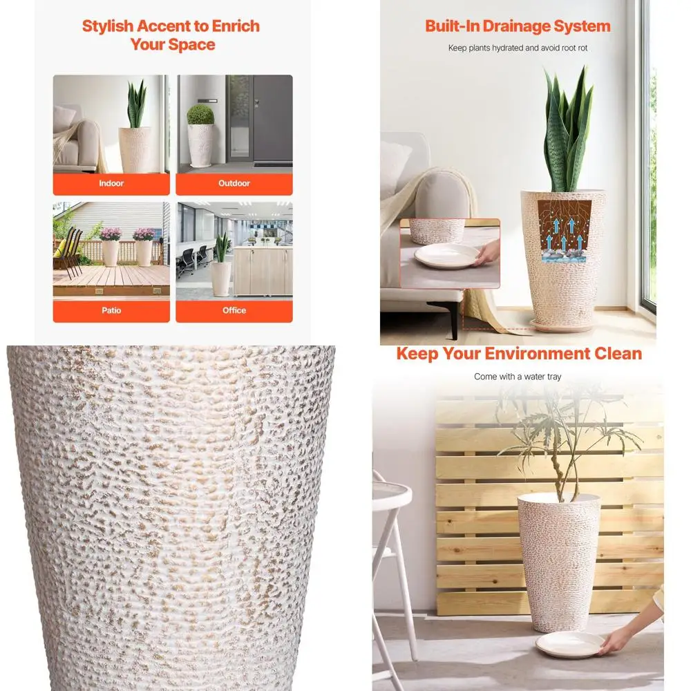 

Pair of 21 High Stone-Look Round Planters for Outdoor Use, Ideal for Patio and Porch, Large Flower Pots