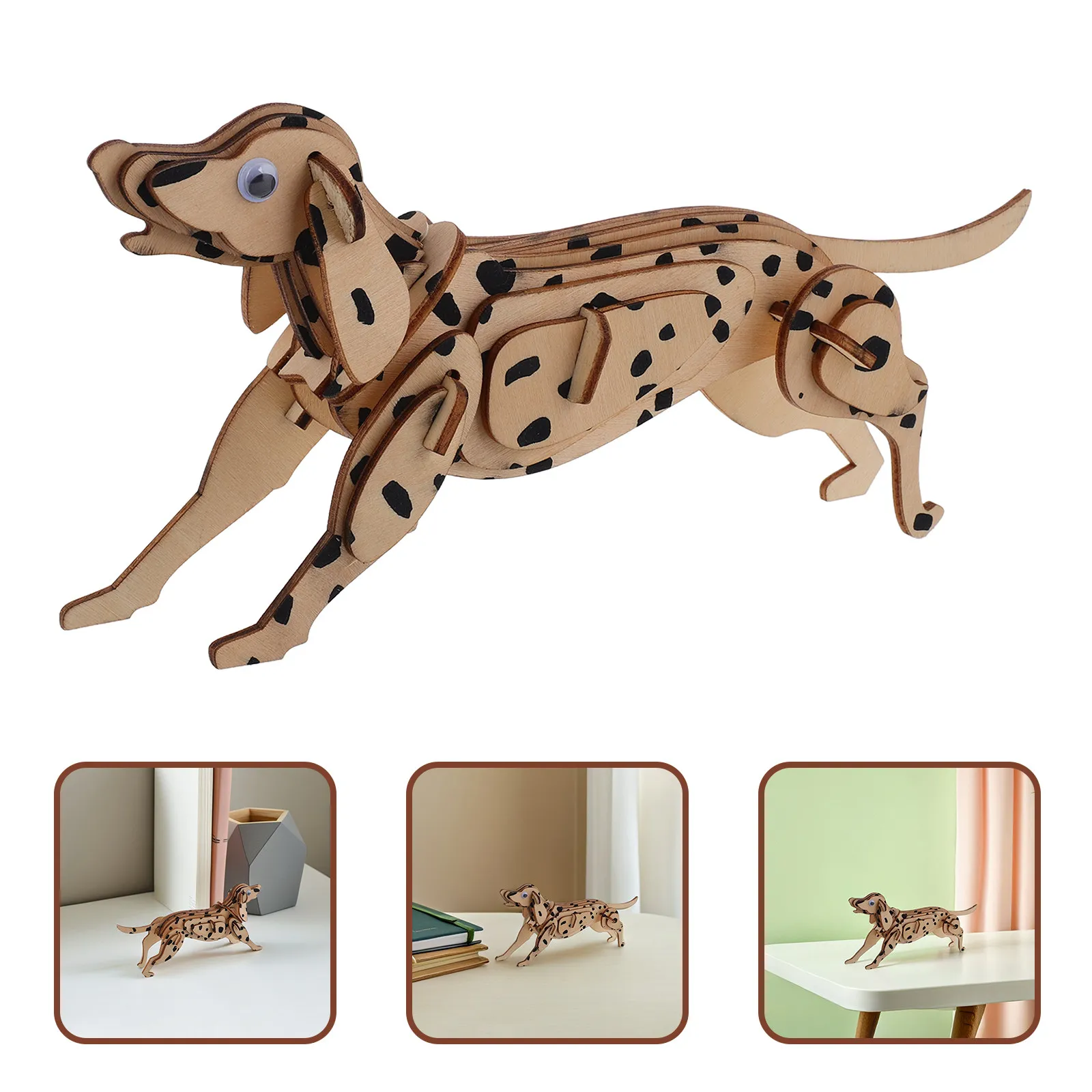 

3D Wooden Dalmatian Puzzle Kit Natural Wood DIY Assembly Craft Handmade Detail Educational Family Game Home Decor Logical