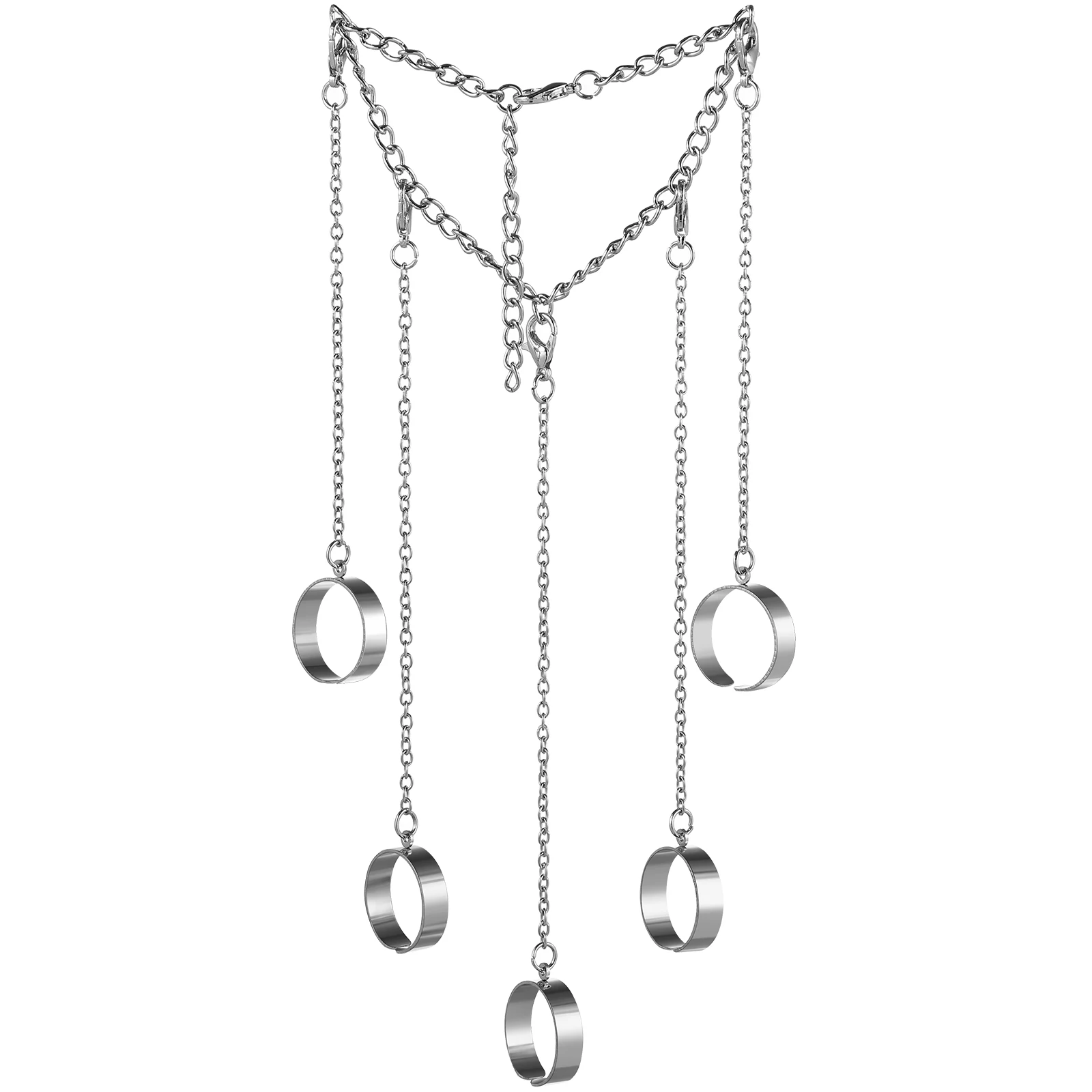 Punk Style Chain Rings Open Cuff Adjustable Alloy Finger Jewelry for Men Women Retro Finger Jewelry Decor