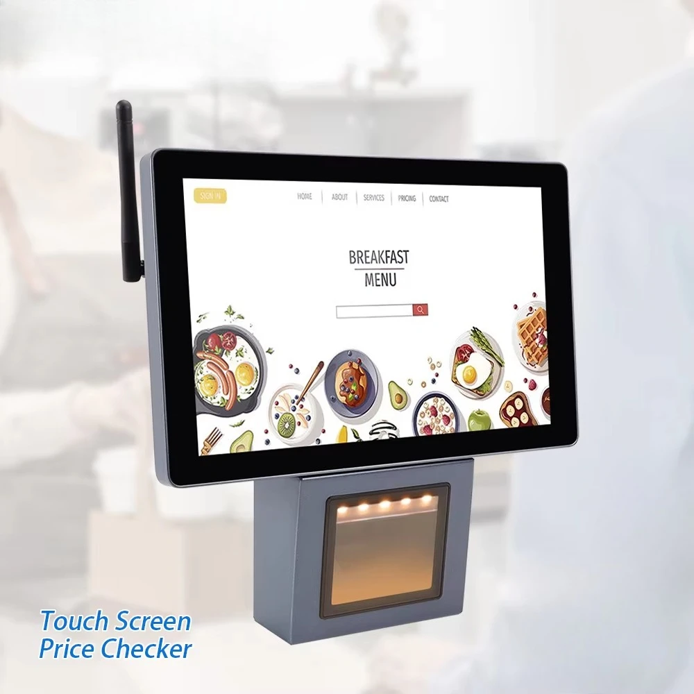Wall-mounted Price Checker 10-inch Display POS System Cash Register with 2D Barcode Scanner