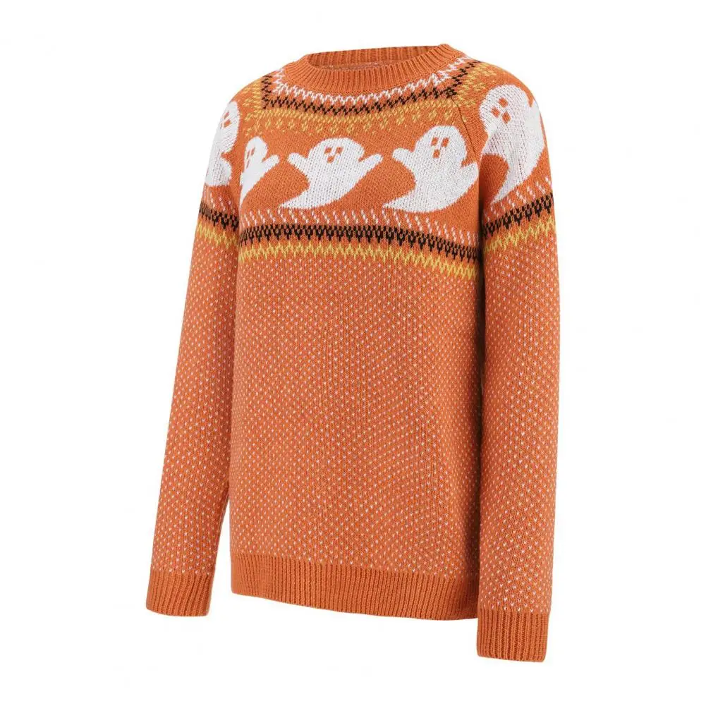 Sweater Jumper Loose Stretchy Women Fall Winter Halloween Ghost Dot Print Knitted Pullover Clothing