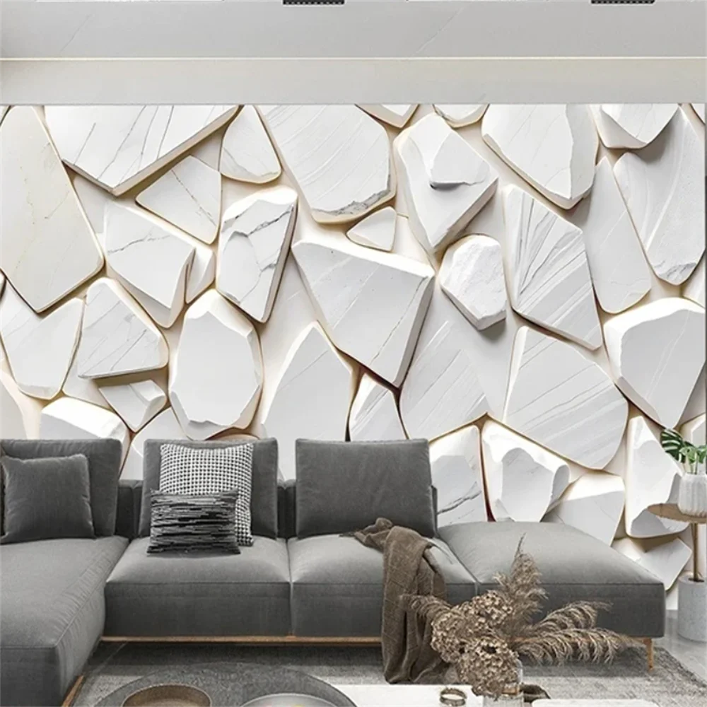 Custom wallpaper 3D Mural White Solid Geometric Stone Wall paper For Living Room Bedroom Wall Decoration Wall Papers Home Fresco