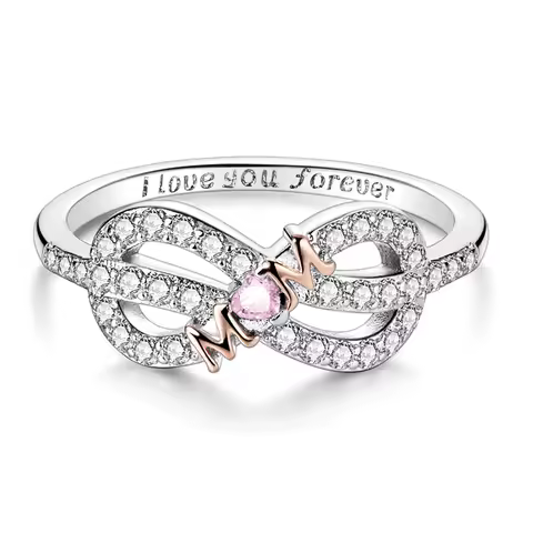 Original 925 Sterling Silver Sparkling Forever Love Mom Ring For Women Girls Jewelry Birthday Anniversary Gifts